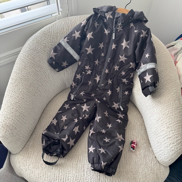 Hulabalu Kids 2-3Y Snowsuit Black Gray Stars Like New with Hood - Picture 1 of 8